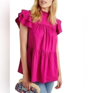 NEW Anthropologie Maeve Ophelia Tiered Top Fuchsia/Pink Size XS NWT $110